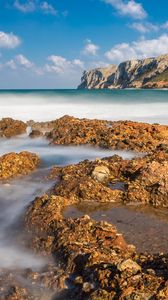 Preview wallpaper reefs, sea, mountains, long exposure