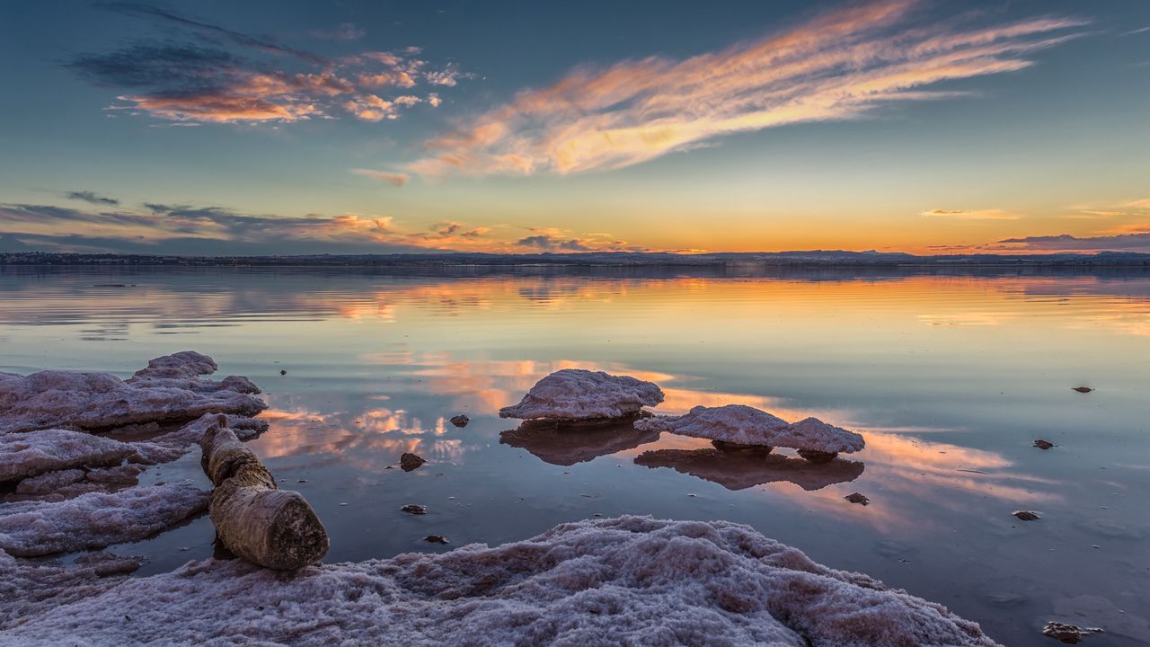 Wallpaper reefs, stones, lake, sky, reflection