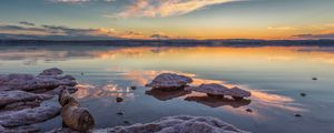 Preview wallpaper reefs, stones, lake, sky, reflection