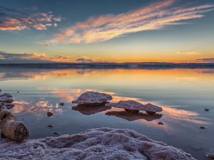 Preview wallpaper reefs, stones, lake, sky, reflection