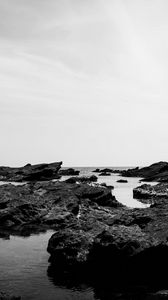 Preview wallpaper reefs, stones, sea, landscape, black and white