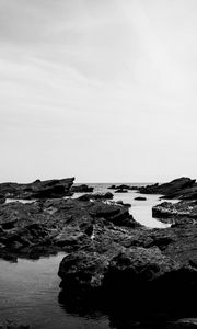 Preview wallpaper reefs, stones, sea, landscape, black and white