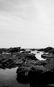 Preview wallpaper reefs, stones, sea, landscape, black and white