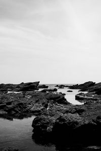 Preview wallpaper reefs, stones, sea, landscape, black and white