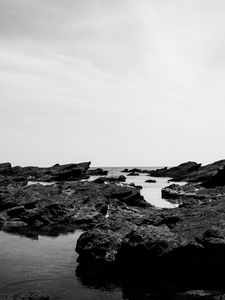 Preview wallpaper reefs, stones, sea, landscape, black and white