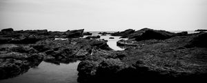 Preview wallpaper reefs, stones, sea, landscape, black and white