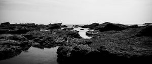 Preview wallpaper reefs, stones, sea, landscape, black and white