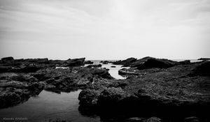 Preview wallpaper reefs, stones, sea, landscape, black and white