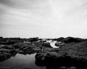 Preview wallpaper reefs, stones, sea, landscape, black and white