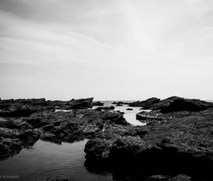 Preview wallpaper reefs, stones, sea, landscape, black and white