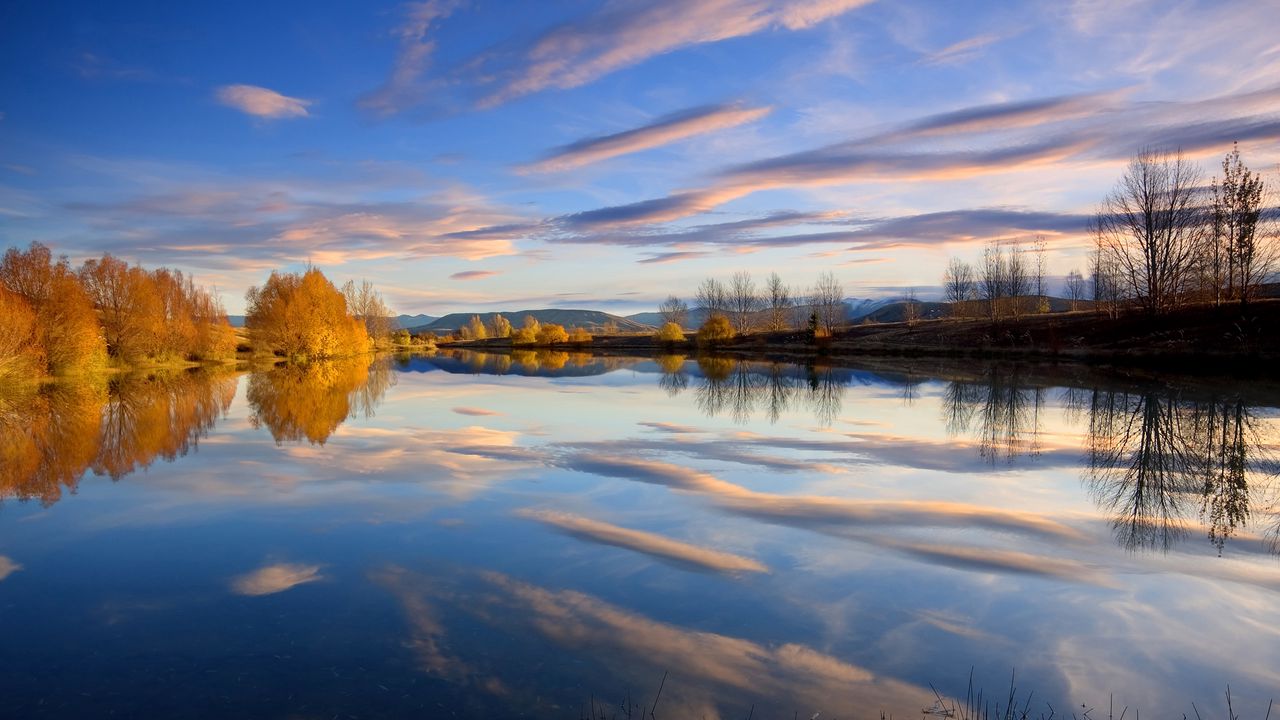 Wallpaper reflection, clouds, autumn, water, lake, trees, smooth surface