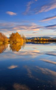 Preview wallpaper reflection, clouds, autumn, water, lake, trees, smooth surface