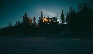 Preview wallpaper refuge, night, starry sky, forest