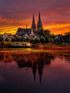 Preview wallpaper regensburg, germany, sunset, cityscape