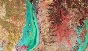 Preview wallpaper relief, aerial view, surface, river