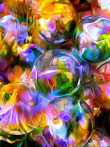 Preview wallpaper rendering, balls, blurred, petals, reflection
