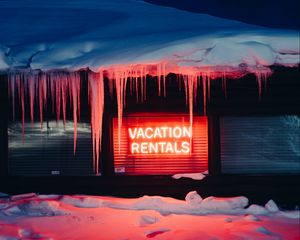 Preview wallpaper rentals, vacation, inscription, words, icicles, snow