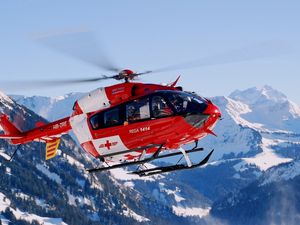 Preview wallpaper rescue helicopter, sky, mountains, flying, helicopter