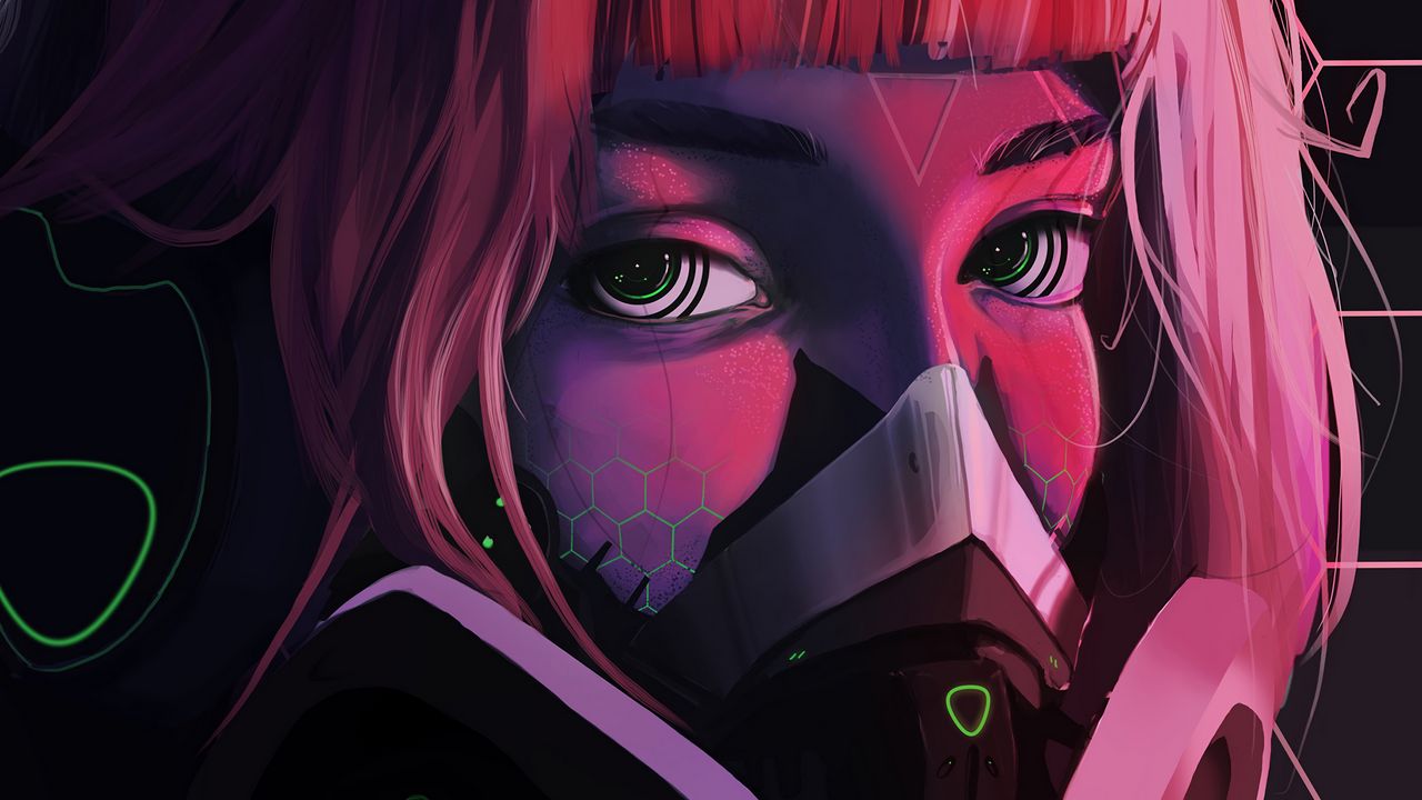 Wallpaper respirator, face, mask, cyberpunk, girl, eyes