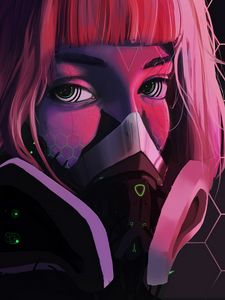 Preview wallpaper respirator, face, mask, cyberpunk, girl, eyes