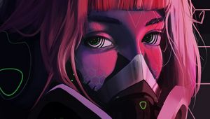 Preview wallpaper respirator, face, mask, cyberpunk, girl, eyes