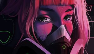 Preview wallpaper respirator, face, mask, cyberpunk, girl, eyes