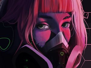 Preview wallpaper respirator, face, mask, cyberpunk, girl, eyes