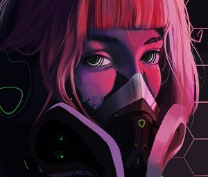 Preview wallpaper respirator, face, mask, cyberpunk, girl, eyes