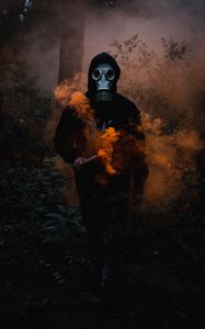 Preview wallpaper respirator, hood, color bump, smoke, forest