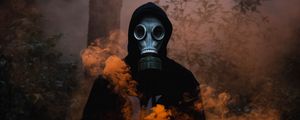 Preview wallpaper respirator, hood, color bump, smoke, forest