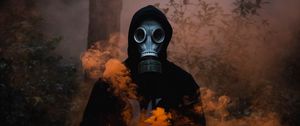 Preview wallpaper respirator, hood, color bump, smoke, forest