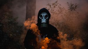 Preview wallpaper respirator, hood, color bump, smoke, forest