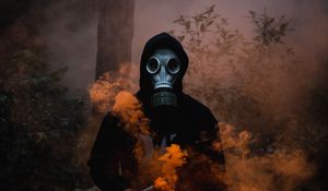 Preview wallpaper respirator, hood, color bump, smoke, forest