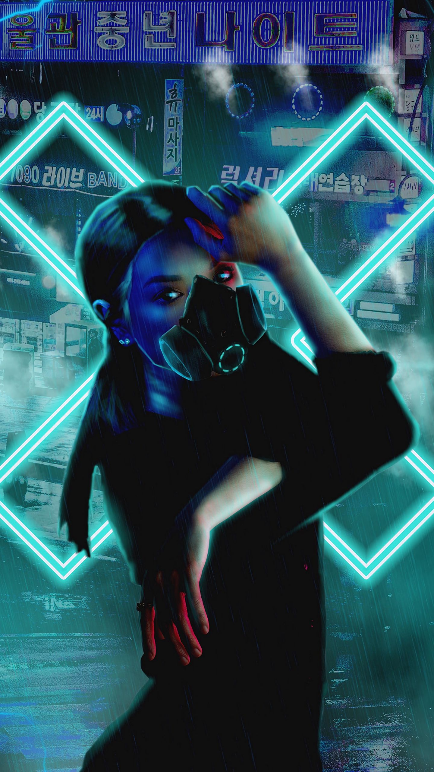 Live wallpaper Cyberpunk Blue Neon Mask Audio Responsive 4K DOWNLOAD FREE  (2112796316)
