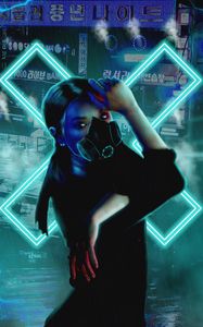 Preview wallpaper respirator, mask, neon, girl