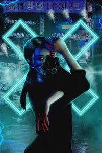 Preview wallpaper respirator, mask, neon, girl