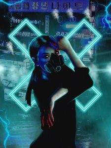 Preview wallpaper respirator, mask, neon, girl