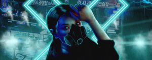 Preview wallpaper respirator, mask, neon, girl