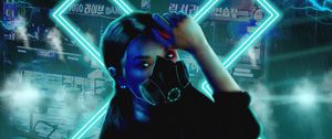 Preview wallpaper respirator, mask, neon, girl
