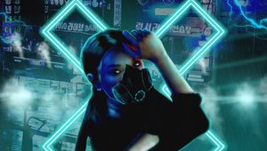 Preview wallpaper respirator, mask, neon, girl