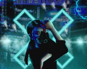 Preview wallpaper respirator, mask, neon, girl