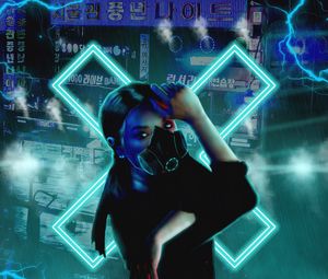 Preview wallpaper respirator, mask, neon, girl