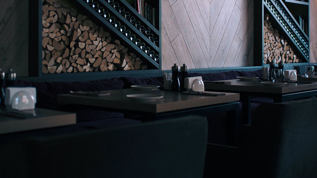 Wallpaper restaurant, tables, interior, dark