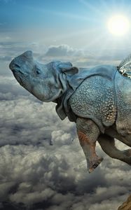 Preview wallpaper rhino, wings, flight, clouds, icarus