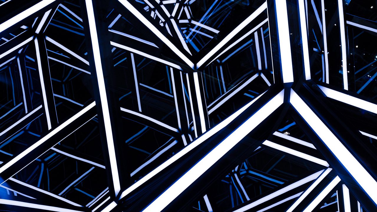 Wallpaper rhombohedron, neon, design, architecture, backlight