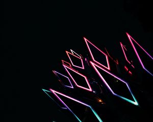 Preview wallpaper rhombus, neon, backlight, multicolored, black