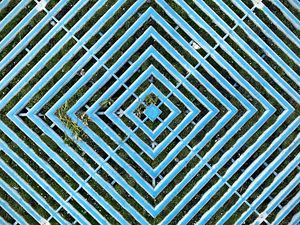 Preview wallpaper rhombuses, shapes, fence, construction, blue