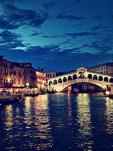 Preview wallpaper rialto bridge, italy, night, river, building