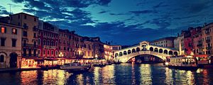 Preview wallpaper rialto bridge, italy, night, river, building