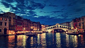 Preview wallpaper rialto bridge, italy, night, river, building